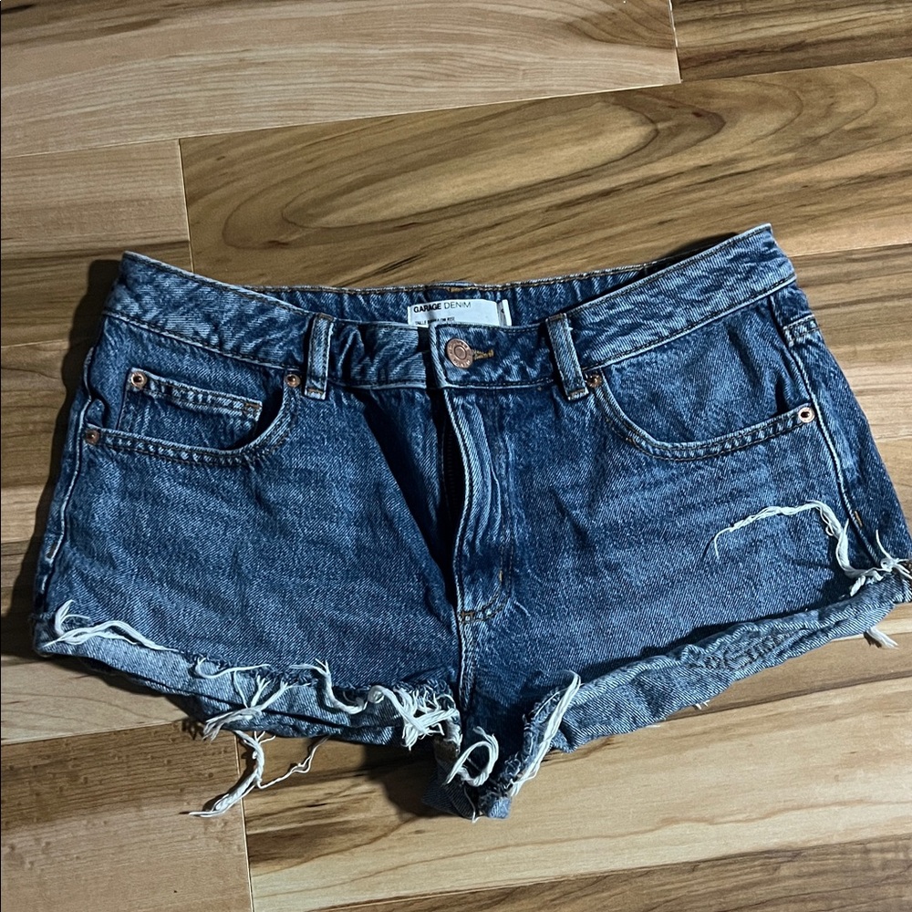 Garage Blue Low Rise Distressed Jean Shorts